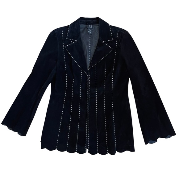 INC Vintage Y2K Women’s M Black Suede Leather Jacket Scalloped Hem Bell Sleeve - Picture 1 of 14